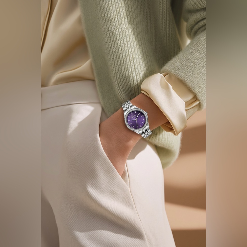 Women's Silver and Purple Watch